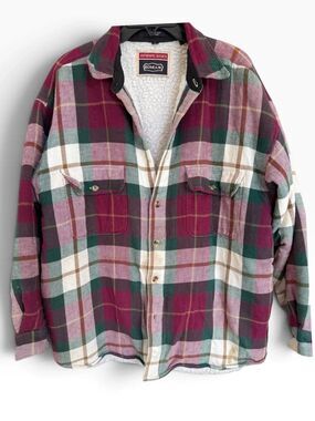 Koman Vintage Sherpa Lined Plaid Flannel Shirt Jacket Size Large Flaws